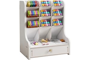 CATEKRO Organizer na biurko, z drewna, pogrubiona płyta, wielofunkcyjne pudełko do przechowywania z szufladą, uchwyt na długopisy, do domu, szkoły, biura (biały)