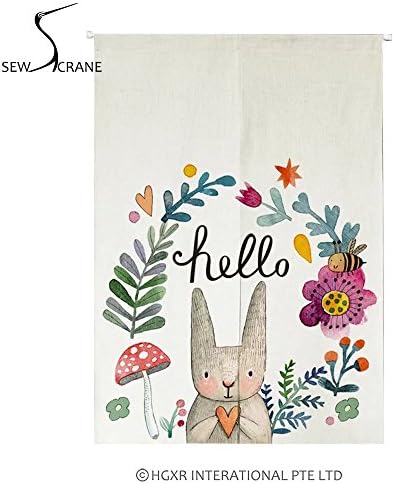 SewCrane Hello Flowers Cute Bunny Butterfly Home Restaurant Door Curtain Noren Doorway Drapes Room Divider, 33.4" x 47.2"