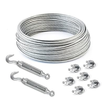 SET 25m câble acier galvanisé 6x7 4mm + 6 serre-câbles étrie et 2 tendeurs a cage crochet-oeil