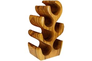 Kinaree Massivholz Weinregal für 6 Flaschen - 50cm freistehendes Flaschenregal in Baum Form aus einem Stück massiver Akazie (Suar) in rustikaler Optik