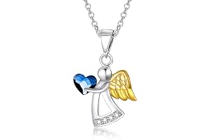 KSJEHW Cadena de ángel de la guarda de plata de ley 925, colgante de ángel con cristales, bautizo, comunión, regalos de cumpleaños para niñas y niños Con caja de regalo(3)