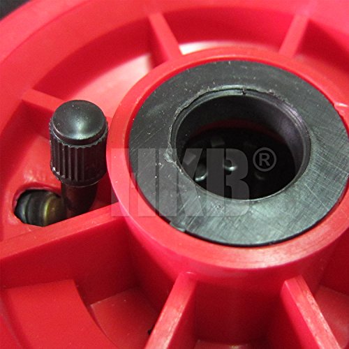 HKB ® 1 Set Sackkarrenräder (2 Stück mit kugelgelagerter Lenkrolle und 2 Stück mit Bockrolle), Gummirad 3.00 – 4 inklusive Schlauch und Ventil, auf roter Kunststofffelge mit Nadellager / Rollenlager, Tragkraft 130kg, ø=260mm, Breite = 85mm, Nabe 80mm breit für Achse ø=20mm, Mantel aus widerstandsfähigem Gummi, ideal für Transportwagen und Plattformwagen geeignet, auch für Bollerwagen und Handwagen, Artikel-Nr. 20195 - 3