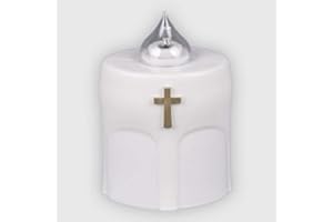 La Briantina Benedicto - Vela eléctrica con LED blanca, duración 150 días, color blanco con cruz dorada y luz intermitente, 11 x 8 x 6 cm