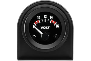 LKRXW Medidor de Voltaje para Coche 52mm Indicador Voltímetro Auto 12V Blanco Luz Puntero Manómetro Voltímetros Automóvil Tensión de Volt Calibre Instrumento Aguja 8 a 16V