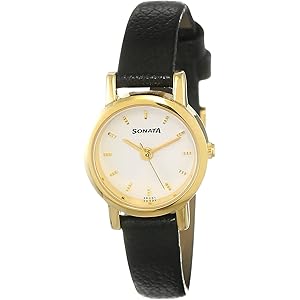 Sonata Quartz Analog White Dial Leather Strap Watch for Women-NS8976YL02W/NT8976YL02W