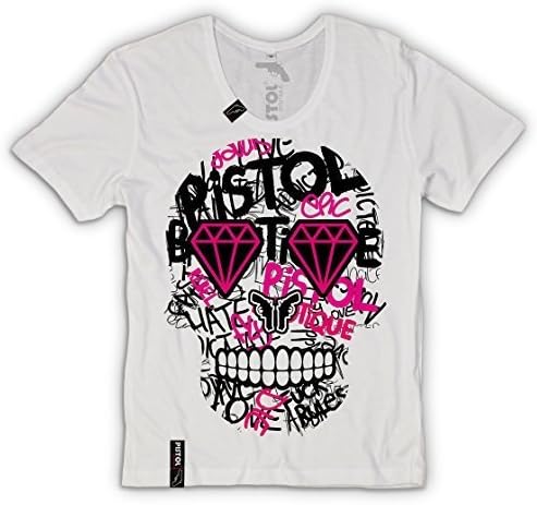 Pistol Boutique Mens White light weight Scoop Neck "GRAFFITI CANDY SKULL" T-shirt (XLARGE)