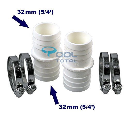 Schlauchverbinder (2er Pack mit 4 VA Schellen) Ø 32 mm auf Ø 32 mm - Fitting - Schlauchtüle - Schlauchverbindung