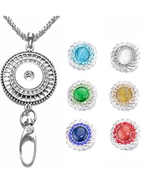 Soleebee austauschbare Silber Strass Rad Kette ID Kartenhalter Lanyard Click Button Halskette Passend Schlüssel...