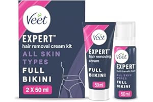 Veet Expert Bikini Kit, 50ml Hair Removal Cream, 50ml Multi Benefit Foam, All Skin Types, For Full Pubic Area, Effective From 2 Mins, Works on Tougher Hair, 48 Hour Hydration