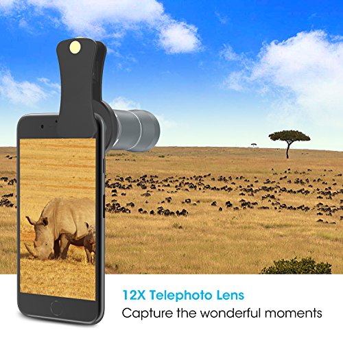 12X HD Teleobiettivo Smartphone, Maxcio Teleobiettivo Mobile per Migliorare la Chiarezza e Il Doppio Obiettivo, Obiettivo Clip per iPhone 8/8 Plus, 7/7 Plus, 6 / 6s Plus, iPad, Samsung S8 / S7, Xiaomi, Huawei ecc