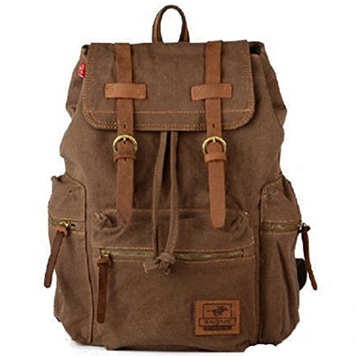iDream - Rétro Sac à dos toile canvas coton unisex pour ordinateur tablette caméra DSLR sport randonnée etc. - 38*30*18cm (Café)