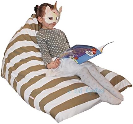 STORE N CHILL – Stuffed Animal Storage Bean Bag Cover by AsperReef – EXTRA LARGE Organizer for Soft Toys, Towels, Cushions, Clothes, Bedding &amp; more, Transforming into a Comfortable Chair for Kids, Teenagers &amp; Adults (200L Triangle - Stone Grey/White Striped)