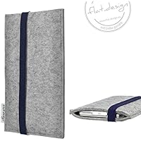 Filz Handytasche COIMBRA mit blauem Gummiband (hellgrau) - Maßanfertigung für ALLE Handymodelle z.B. Fairphone, iPhone, Samsung, Sony, Huawei uvm - handgefertigte Smartphone Hüllen von flat.design