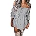 Produktbild Elecenty Damen Minikleid Schulterfrei Hemdkleid Kleid Sommerkleid Taste Streifen Rock Blusekleid Kleider Frauen Mode Bowknot Langarm Kleidung Abendkleider Rock Partykleid (XL, Schwarz 2)