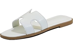 LHXYUO Sandali piatti da donna, pantofole da donna in pelle, comode scarpe piatte eleganti eleganti ciabatte estive autunno carino punta aperta casual