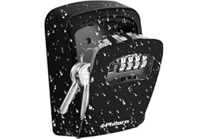 Philorn Key Lock Box with Shackle Portable Key Safe with Number Code Outside Resettable Code Weatherproof Hanging & Wall Mount Top Security Ultra Robust 4-Digit Key Box, black