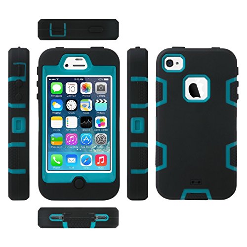 iPhone 4S Case, ULAK iPhone 4 Case 3in1 Shockproof Combo Hybrid Hard Rigid PC + Soft Silicone Protective Case Cover for Apple iPhone 4 4S (Black+Blue)
