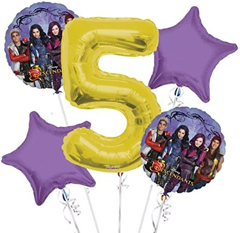 Descendants Balloon Bouquet 5th Birthday 5 pk- Party Supplies