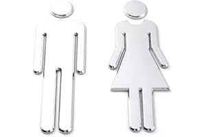 BAVOOTY Segni WC per Uomo e Donna,Toilette Bagno Porta Targhetta Adesiva,Etichette Adesive per Toilette,WC Segno Targa,Applica a Luoghi Pubblici Hotel Negozio Centro Commerciale Supermercato,Argento,12 cm