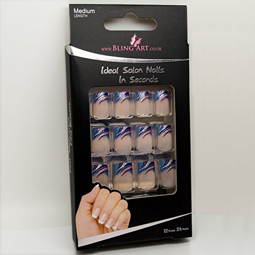 Bling Art Falsche Nägel Französisch Maniküre Glitzer-Wave-Blau 24 Medium Tipps - 6