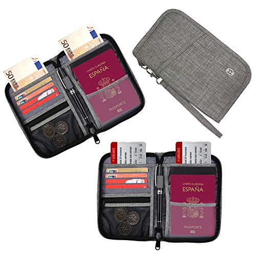 Vemingo Cartera para Pasaporte Cartera Pasaporte para Viaje,Cartera  Pasaporte para Familia con RFID 4 Pasaportes,13 Tarjetas de Crédito Azul  Billetes de Avión 25 * 14 Carnet de Identidad Accesorios Accessorios de  viaje
