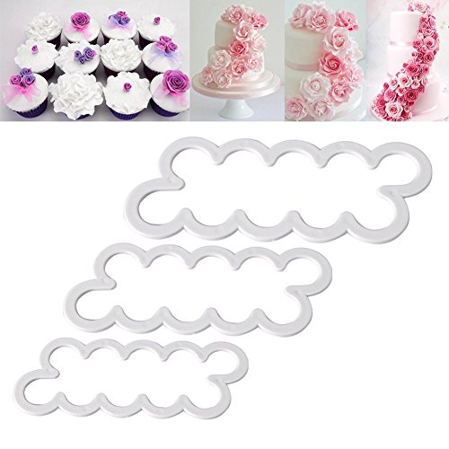 NALATI 3 Stücke Rosenausstecher ****Valentinstag Kuchen**** DIY Backzubehör für Fondant Marzipan Blütenpaste Kunchen die einfachsten Rosen Ausstecher 3D-Blumen Schablone