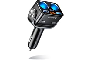 Double Prise Allume Cigare, BUVAYE 12 V/24 V Allume Cigare USB, 150 W avec Double QC3.0 et 20 W PD Type C LED Voltmètre Interrupteur Chargeur de Voiture pour Téléphone Portable Tablette GPS