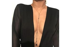 Prosy Layered Black Bead BH Kette Körper Kette Strand Körper Schmuck Party für Frauen und Mädchen (Silber)