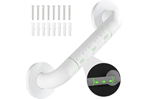 MODUNFUL Maniglione Bagno Disabili - con Maniglia Doccia Anziani Antiscivolo, Cerchi Luminosi e Flangia di Copertura, Tubo in Acciaio Inox da 30cm