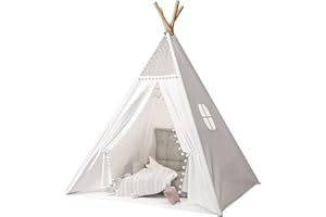 Pamatio Kinder Tipi Zelt, Weiß Tipi Kinderzelt,Spielzelt für Kinder,Kinderzelt für drinnen, Kindertipi Spielzelt,Kinderzimmer Drinnen Deko A