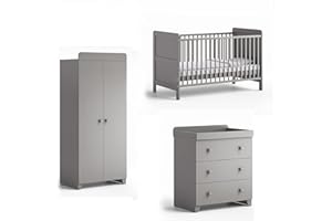 GENERIC Little Acorns Classic 3 Piece Nursery Bedroom Set, Cot Bed, Wardrobe and 2 in 1 Dresser Changing Unit Storage Organizer – Grey