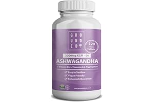 G R O U N D E D COFFEE SCRUB Grounded Ashwagandha KSM-66® High Strength 3,000mg | 4-in-1 Formula with L-Theanine, L-Tryptophan, Vitamin B6 & Black Pepper (120 Micro Tablets / 2 Month Supply) Vegan-Friendly, UK Made