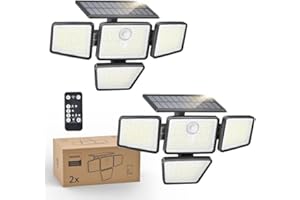 Philips lampe Solaire de Sécurité Extérieur, 196 LED avec Détecteur de Mouvement PIR, 3 Modes, 4 Têtes Orientables, Projecteur à Énergie Solaire avec Télécommande, IP65 Étanche – Lot de 2
