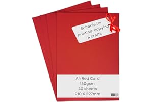 NATNIP CARD AND PAPER A4 Red Card Paper Printer - 160gsm 40 Sheets - Coloured Craft Card - Suitable for Craft, Printing, Copying, Photocopiers