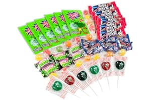 ‎GEBURTSTAGSFEE SÜSSIGKEITEN-SET 50 Teile bis 6 Kinder mit 6 verschiedenen Sorten "Sauer macht Lustig" mit färbenden Vampir/Zombie-Bonbons 210g