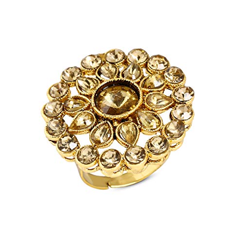 MEENAZ Valentine Gifts Free Size Adjustable Kundan Diamond Jewellery Ring/Rings for Women Girls Girlfriend -AFR-108