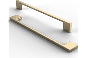 FURNIWARE Lot de 5 poignées de meubles, d'armoire, de cuisine, dorées, espacement des trous : 192 mm, en laiton doré et acier inoxydable brossé