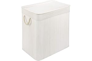 WOHNDIRECT Cesto per il bucato con coperchio e scomparto - robusto contenitore per il bucato in bambù - cesto per il bucato bianco con sacchetto per il bucato, lavabile - 100% bambù - 72 litri