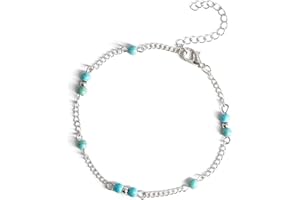 Ledander Turquoise Anklets, Boho Beach Turquoise Anklet Silver Beaded Ankle Bracelets, Summer Foot Chain Jewelry for Women Girls
