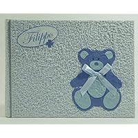 ALBUM FOTOGRAFICO ARTIGIANALE orso CON NOME 100 foto 20,5cm x 17cm 50 fogli REGALO NASCITA BAMBINO AZZURRO