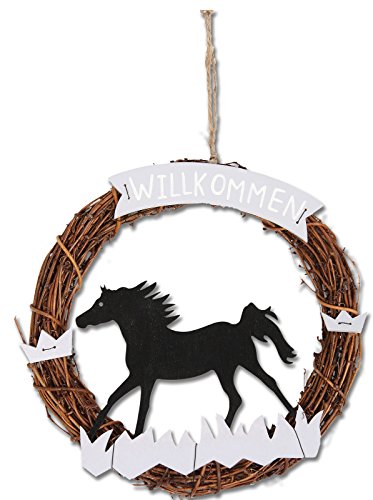 Preisvergleich Produktbild Türkranz Willkommen mit Pferd aus Rattangeflecht