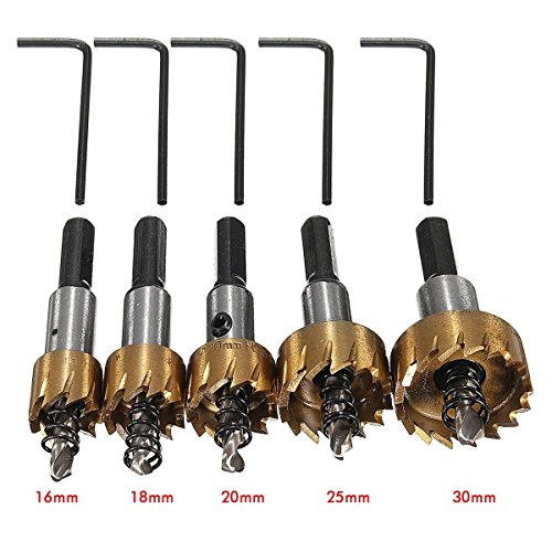 Welinks Bohrer Lochsäge-Set, 5 x HSS Hartmetall Spitze Lochsäge Zahn Cutter Bohrer Bit Lochsäge Kit Edelstahl High Speed Stahl Metall Legierung - 5