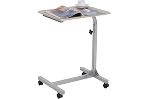 MEUBLE COSY Table de Lit pour Ordinateur Portable Hauteur Réglable Bout de canapé avec 4 roulettes Verrouillables Support PC pour Salon Bureau Chambre Bureau , Métal, Chêne, 48x37x79 cm