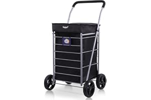 Hoppa Lightweight 4-Wheel Premium 2024 Model Folding Shopping Trolley Extra Large 75.6L Capacity Shopping Trolley Bag, 95cm, 4.8kg, Push/Pull (Black)