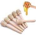 Excefore 6 Pack Mini Wooden Honey Dipper Sticks Mini Wood Honey Dipper Sticks, Individually Wrapped, Server for Honey Jar Dispense Drizzle Honey Wedding Party Favors