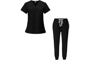 Meichoon Kombinezon medyczny garnitur dekolt w serek top z krótkim rękawem z 3 kieszeniami wąskie spodnie szybkoschnące unisex DK05