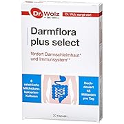 Darmflora plus select Dr. Wolz | hochdosierte Bakterienkulturen 48 Mrd/Tag | Vitamin B6 und B12, unterstützt gesunde Schleimhäute | 8 Milchsäurebakterien | Vegan | 20 Kapseln