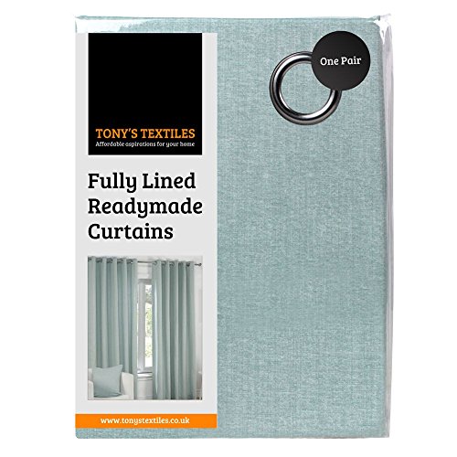 Tony's Textiles Plain Duck Egg Blue Eyelet Ring Top Fully Lined Curtains (66