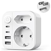 6 in 1 American Plug Adapter, 3750W US Plug Adapter with 2 USB C and 2 USB A, Type B Travel Plug for US Canada Mexico Colombi