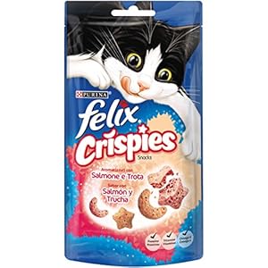Purina Felix Party Mix Crispies Snacks, golosinas y chuches para gato Salmón y Trucha 45 g